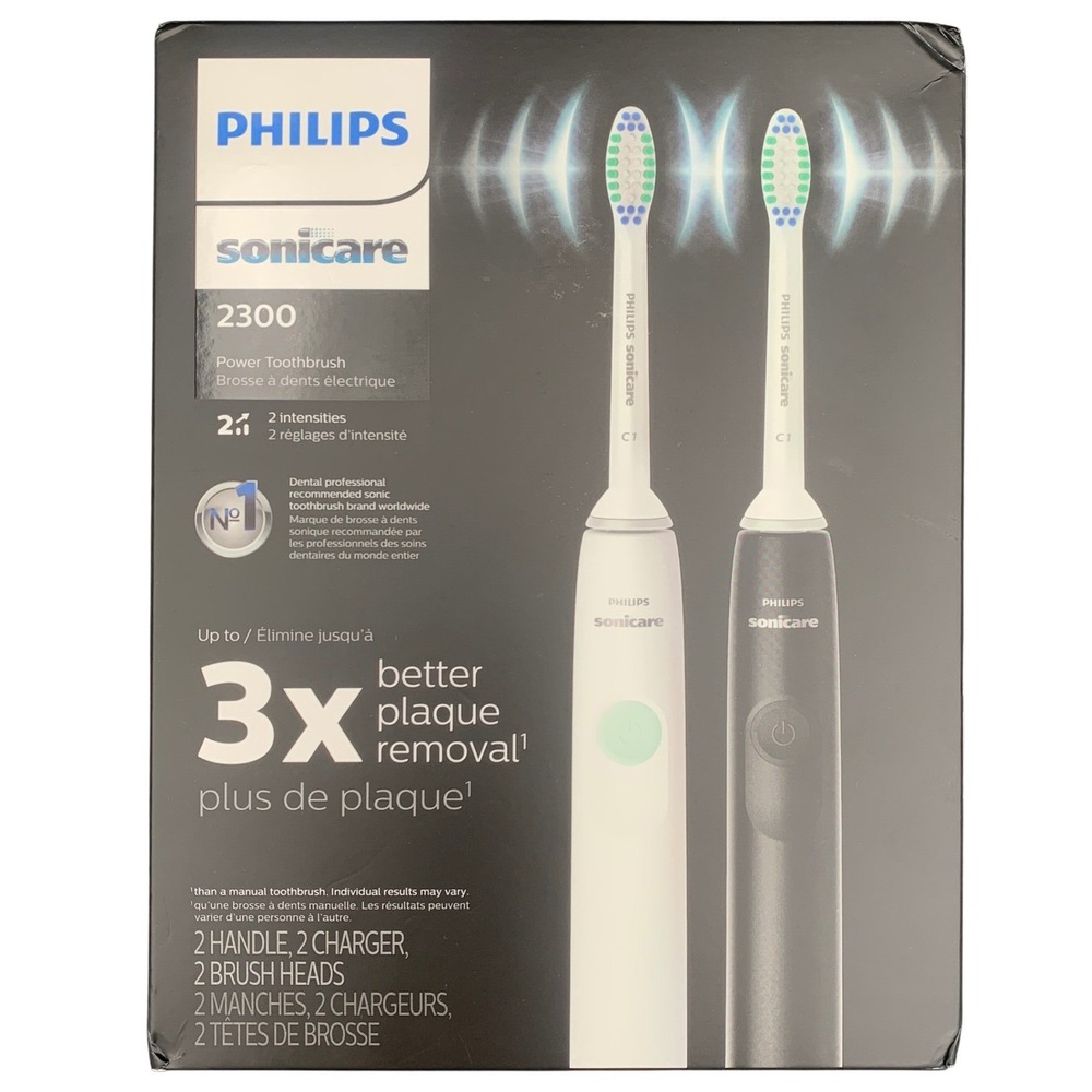Philips Sonicare 2300 Rechargeable Electric Toothbrush X2 HX3665/04 Black White